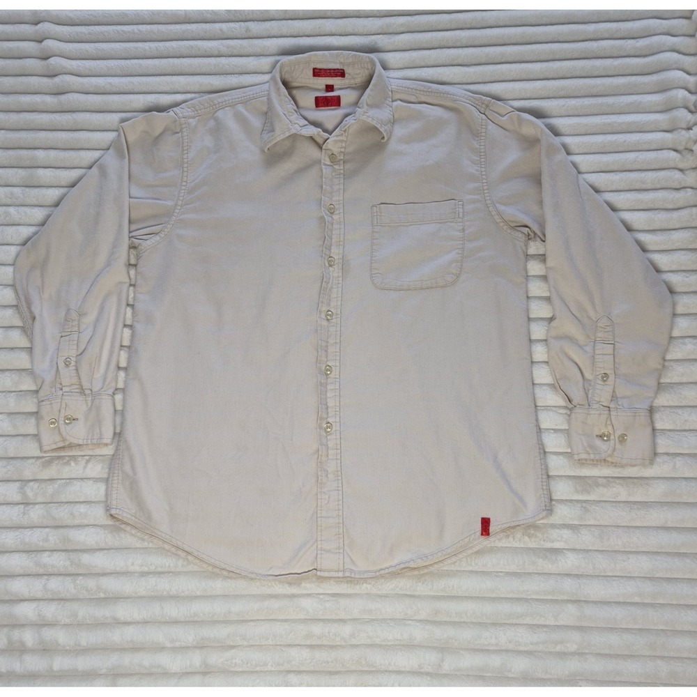 IZOD Men's Large White 100% Cotton Uncut Corduroy Long Sleeve Shirt